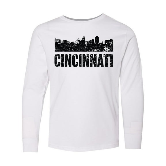 Inktastic Cincinnati Skyline Grunge Long Sleeve Youth T-Shirt