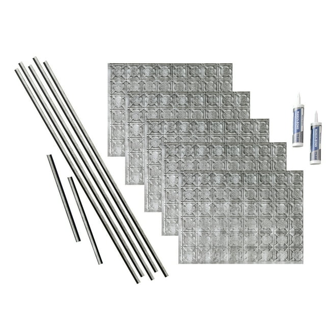 FASÄDE Traditional Style 6 Decorative Vinyl Backsplash 15 sq ft Kit in Crosshatch Silver