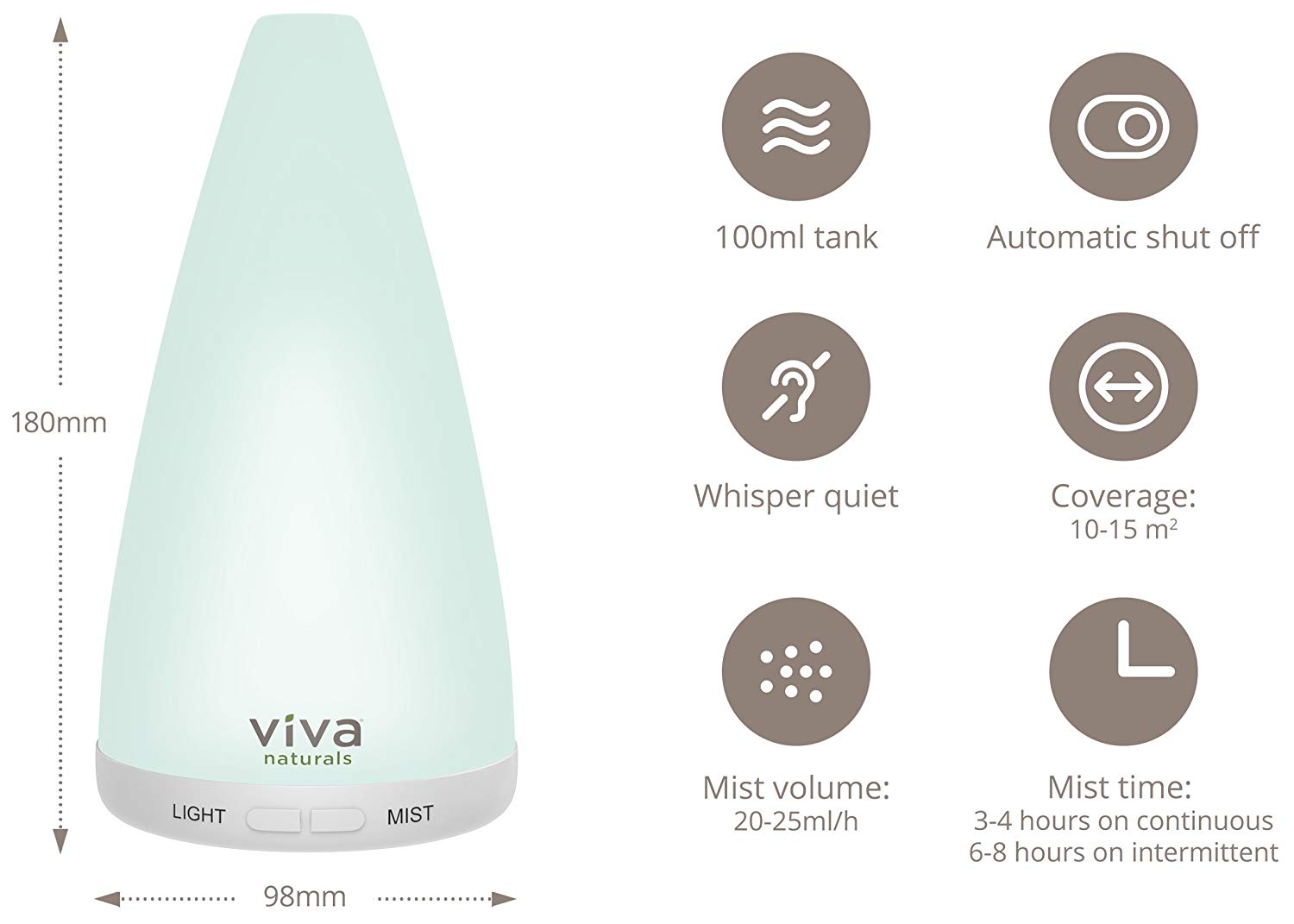 Viva Naturals, Essential Oil Aromatherapy Diffuser, 100ml, White - image 2 of 8