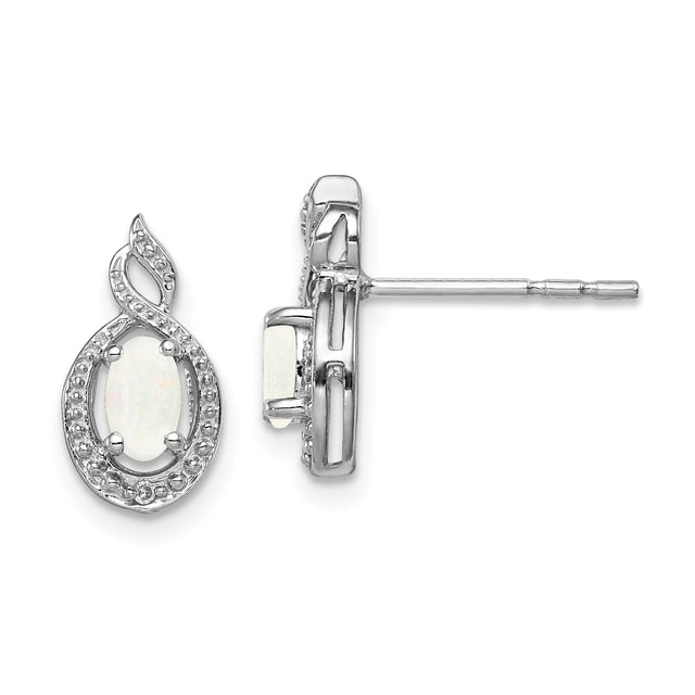 925 Sterling Silver Created Opal Diamond Stud Earrings Ball Button Birthstone October Gemstone Fancy
