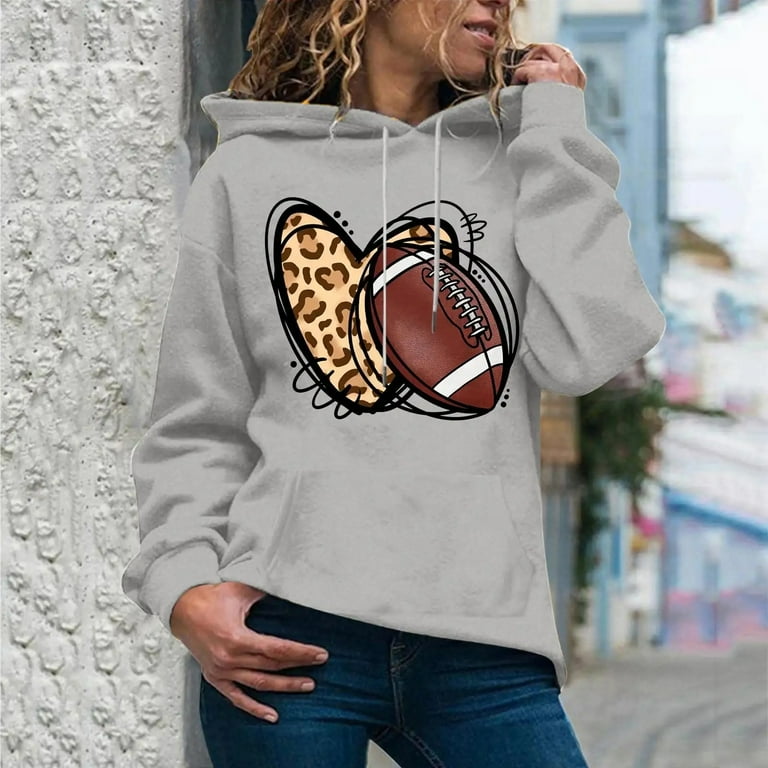 Fall for Savings BVnarty Clearance Kangroo Pocket Coats Rugby Ball Graphic Drawstring Hooded Long Drop Shoulder Sleeve Fall Sweatshirts Shacket