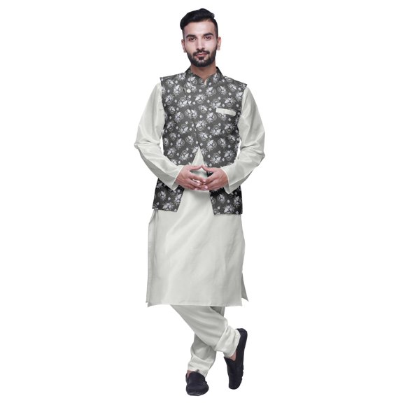 Atasi Indian Mens Kurta Churidar Pajama Jacket Set Solid Ethnic Wear For Men