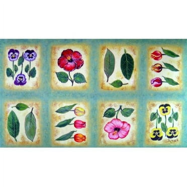 Custom Printed Rugs CPR005 Botanica Flower Tiles Doormat Rug, Green - 18 x 30 in.