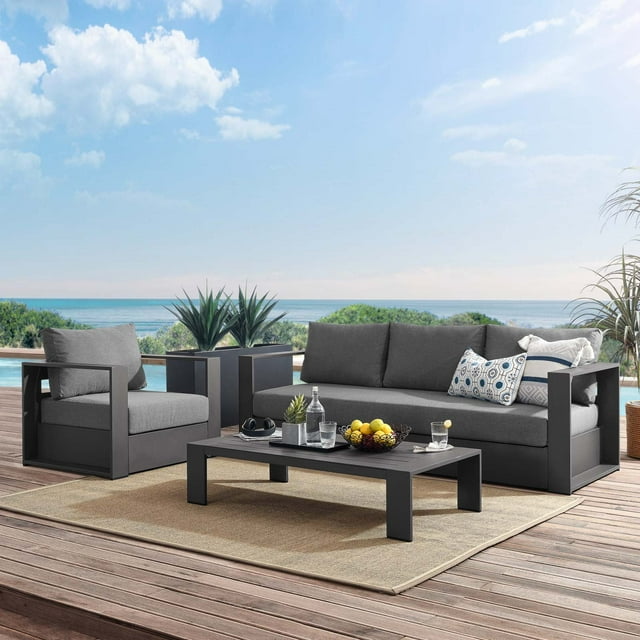 Modway Tahoe Ensemble de Patio Extérieur en Aluminium Thermolaqué de 3 Pcs, Gris Charbon