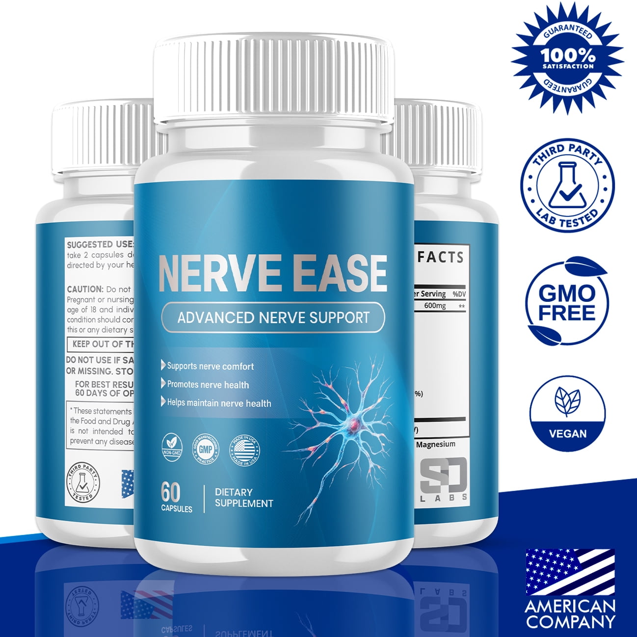 Nerve Ease Advanced Nerve Health Support Pills Natural Vitamin Supplement NerveEase 120 Capsules