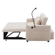 Beige Convertible Sofa - 3 USB Ports & Cup Holders - For Cozy Nights - Device Charging and Spill - proof