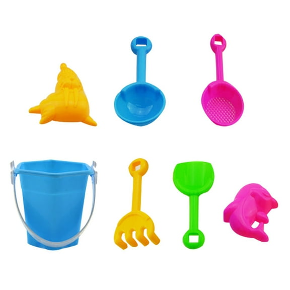 Darzheoy Beach Sand Toys Set for Kids - Bucket with Sifter, Shovel, Rake and 2 Animal Molds for Kids & Toddlers - Sand Buckets and Shovels for Kids, 7 Piece Beach Toy Set
