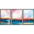 thumbnail image 2 of PixonSign Framed Wall Art Set Watercolor Pastel Pink & Blue Mountain Range Lake Landscape Oil Painting Geometric Abstract Modern Prints Panoramic Colorful for Rooms - 16"x24"x3 Black, 2 of 5