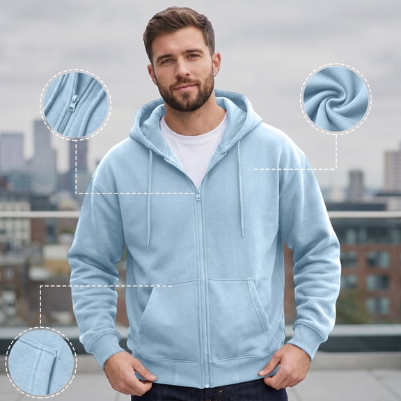 Men's Zip Up Hooded Sweatshirts Oversized Long Sleeve Hoodie with Pockets Warm Fall Sweatshirt L