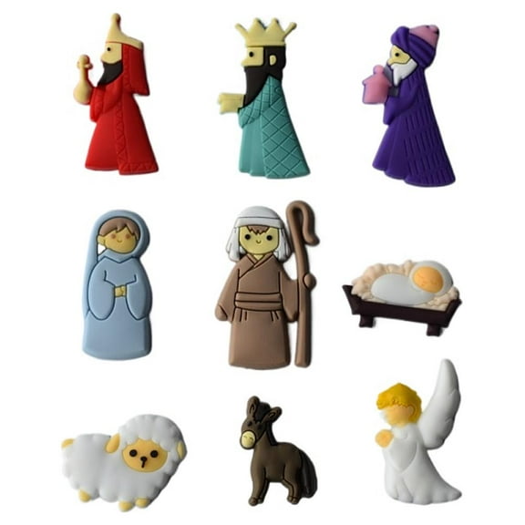 Pekkaxy Christmas Nativity Button Embellishments Set, DIY PVC Magnet Nativity Scene Craft Kit
