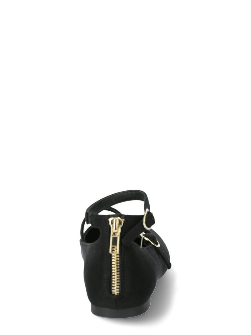 No Boundaries Women's Ankle Strap Mary Jane Flat Faux Leather