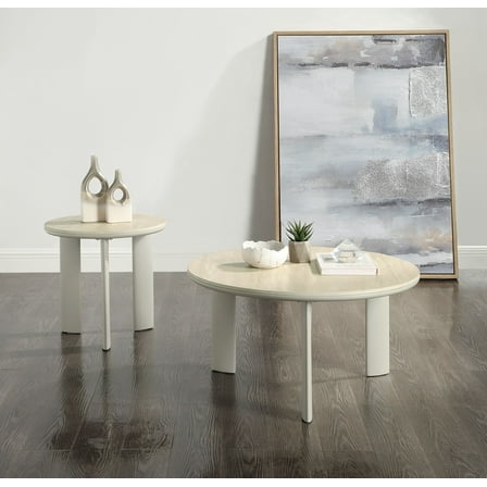ACME Ingram Metal/Ceramic/Wood Round End Table in Light Gray