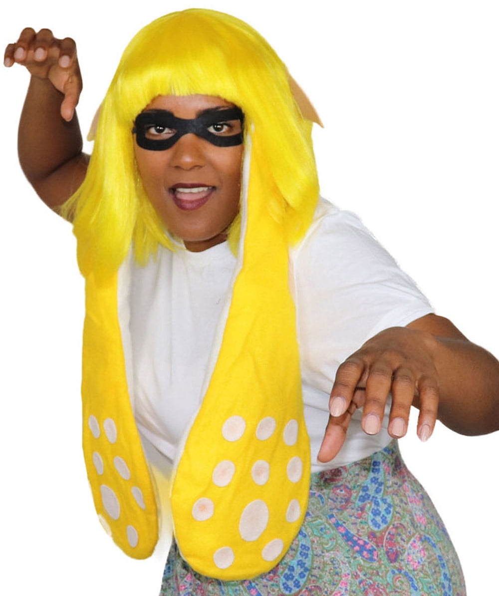 HPO Women  Inkling Wig and Ears with Mask Set Yellow Color Breathable Capless Designed Wig,