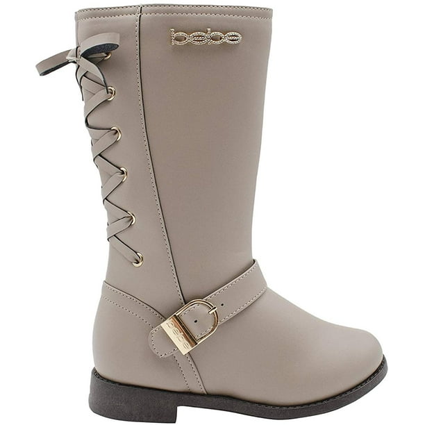 Bebe Bebe Girls Big Kid Slip On Tall Riding Boots With Lace Up Back Buckle Straps And Rhinestone Logo Embellishment Taupe Size 3 Walmart Com Walmart Com