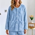 thumbnail image 5 of Lcziwo Womens Fleece Jacket Button Down Long Sleeve Loungewear Bow Texture Fuzzy Cozy Pajama Tops with Pockets 2026 Blue,XXL, 5 of 9