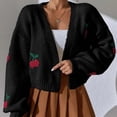thumbnail image 2 of SRZYMJ Women's Cherry Cropped Cardigan Sweaters Open Front Long Sleeve Cute Knit Short Cardigan Trendy, 2 of 6