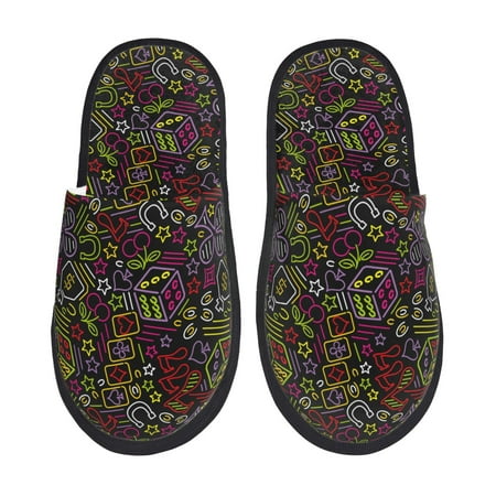 

Honeii Casino Icons print Slippers Memory Foam House Bedroom Slippers for Women and Men Fuzzy Plush Comfy Faux Fur Lined Slide Shoes-Medium