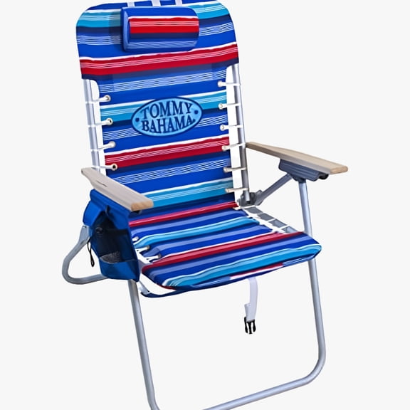 Tommy Bahama Beach Portable Folding Chair High Boy 17" Red/Blue