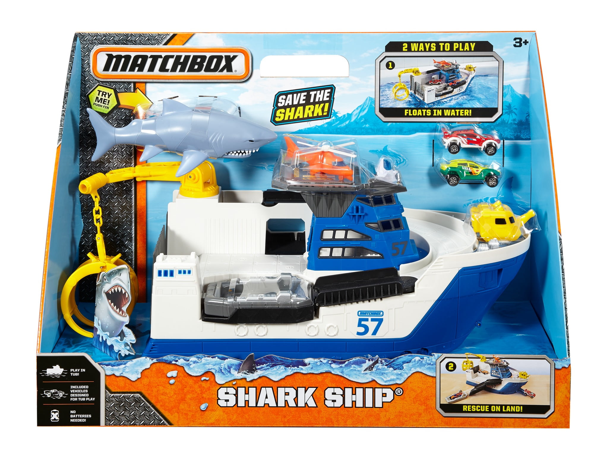 Matchbox Shark Ship Floats In Water And Rolls On Land Blue and White Boys Toy | eBay