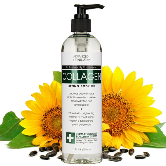 Advanced Clinicals Hydrating Collagen Oil For Body & After Shower | Visible Anti Aging Skincare Moisturizer Collagen Body Oils For Women & Men Helps Soften Appearance O