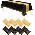 thumbnail image 3 of Paquete de 8 manteles desechables de plástico y camino de mesa de satén, mantel de punto negro dorado, camino de mesa de satén dorado para graduación, boda, cumpleaños, baby shower, aniversario, decor, 3 of 4