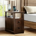 thumbnail image 2 of FAGAGA End Table Set of 2 for Living Room with 2 Drawers, Vintage Sofa Side Table with Charging Station, Wooden Nightstand with Storage for Bedroom, Dorm, Office | Cherry, 2 of 11