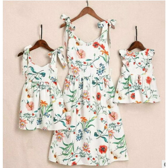 nvzhuang Mother  Daughter Family Matching Dress Floral Print Parent-Child Summer Mini Dress