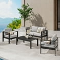 thumbnail image 5 of Superjoe 4 Pcs Outdoor Aluminum Furniture Set All-Weather Patio Sectional Chat Sofa Conversation Set Loveseat Coffee Table Black Frame Light Gray Cushion, 5 of 8