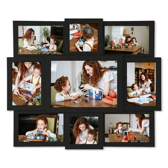 HELLO LAURA - Picture Frame Collage Large Wall Hanging Photo Frames Elegant Tree Collage Frame Gifts for Family Friends 4x6 inch Home Wall Decor Gallery Display (Black - 9 Openings)
