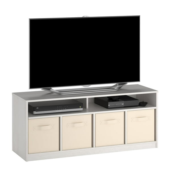 Mainstays 4 Cube TV Console for TVs Up to 59", Ivory Oak