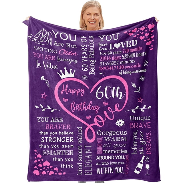 LHSHID 60th Birthday Gifts for Women Blanket Happy 60th Birthday Gifts for Women Funny 60th Birthday Gift Ideas Perfect Throw Blankets 60 Year Old Birthday Decoration for Her Mom Wife 30x40in