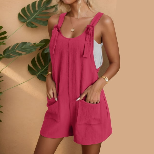 SHIXIAOO Combinaisons pour Femmes Été Combinaison Décontractée Shorts Bretelles Réglables Salopettes Jambes Larges Combinaisons Shorts avec Poches Pantalons Combinaisons Combinaisons Confortables Été