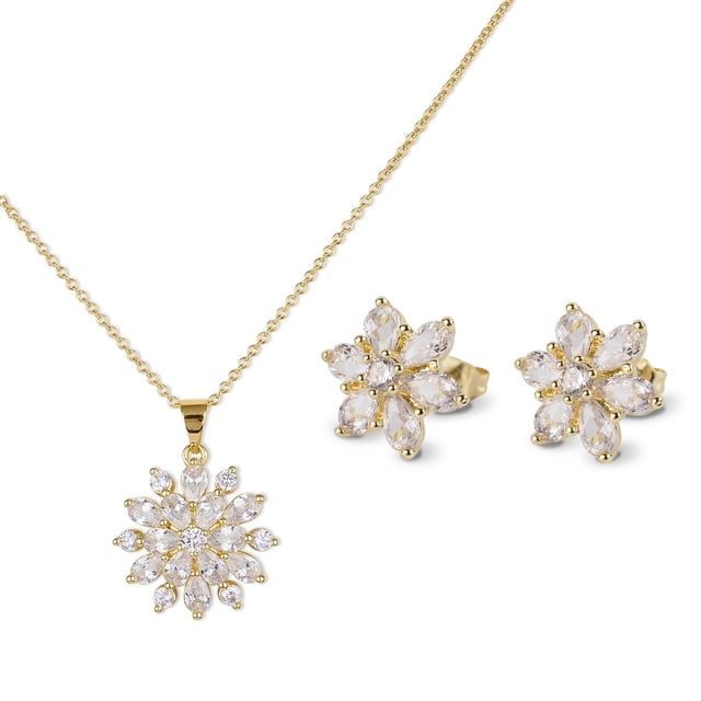 Set de Joyería para Mujer LuckyLy, Collar y Aretes con Zirconias, Modelo Gia dorado UNITALLA