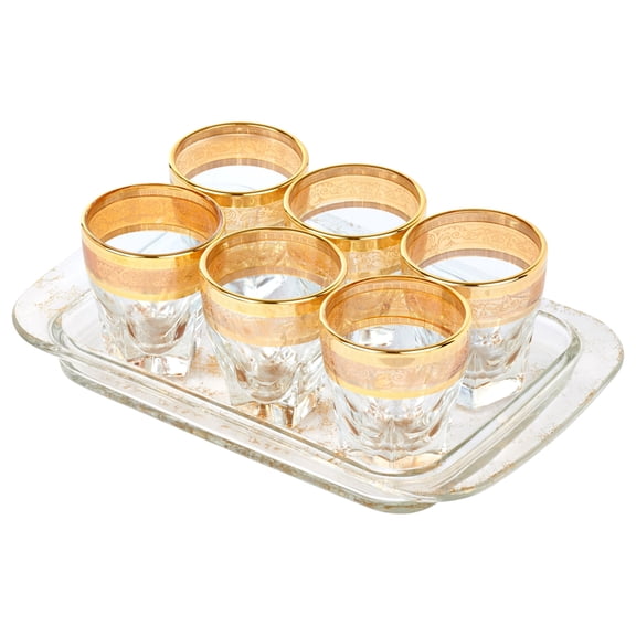 Lorren Home Trends Tray Set 7 Piece Shots with Tray Amber Color