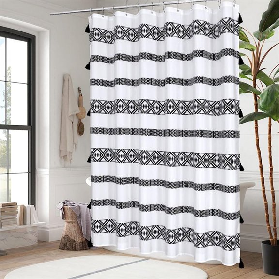 90 * 180 Black And White Bohemian Style Shower Curtain A A Polyester Shower Curtain Color:A Material:Polyester-Cotton Blend