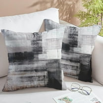 Black White Velvet Abstract Pillow Covers Set of 2 Modern Accent Gray Throw Pillow Cover Soft Elegant Decorative Couch Cushion Cover for Bed Living Room Outdoor Sofa Pillowcases 18x18 Inch