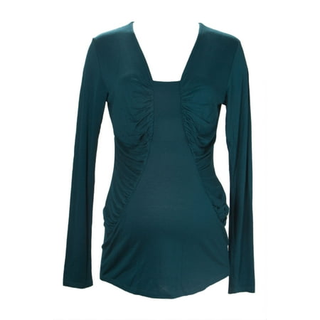 - OLIAN Maternity Women's Ruched Front Long Sleeve Blouse Sz Medium Dark Teal