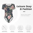 thumbnail image 4 of Kdxio Justaucorps à Manches Courtes Imprimé Floral Vintage pour Femmes Col Rond Modal Doux Confortable Ajusté Aguichant Haut-Moyen, 4 of 7