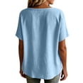 thumbnail image 7 of Stamzod Shackets for Women Casual V Neck Button Down Shirt Tops Summer Beach Short Sleeve Shacket Blue B L, 7 of 7