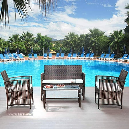 Balcony Above Porch Musetech 4 Pieces Outdoor Patio Furniture Sets Rattan Chair Wicker Set,Outdoor Indoor Use Backyard Porch Garden Poolside Balcony Furniture ()