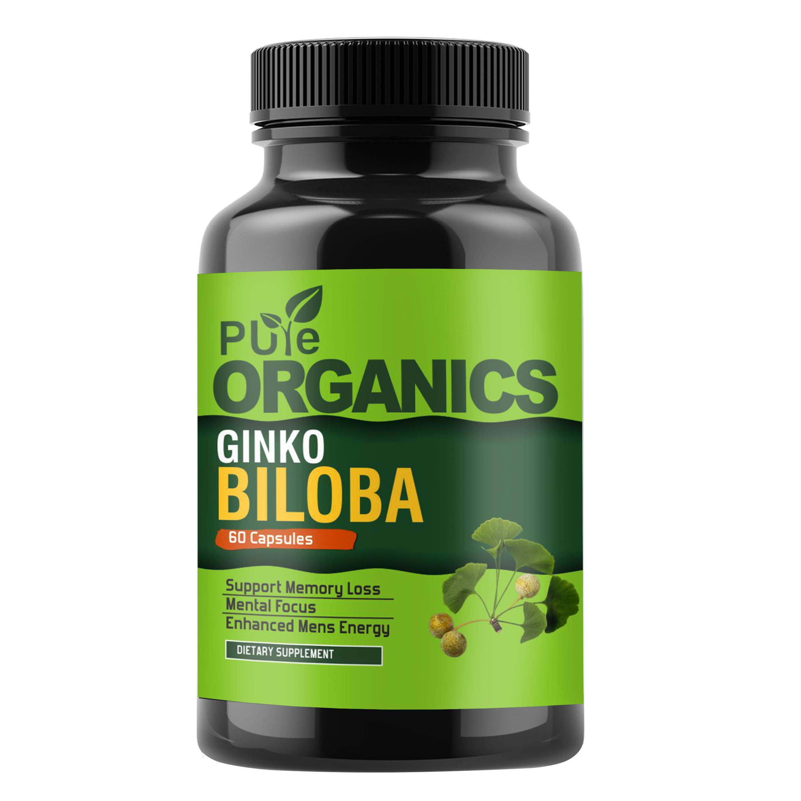 Pure Organics Ginkgo Biloba Pills And Herbal Supplement, Supports Brain Function And Mental