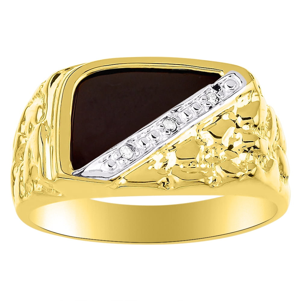Onyx /& Diamond Ring Sterling Silver or Yellow Gold Plated Silver