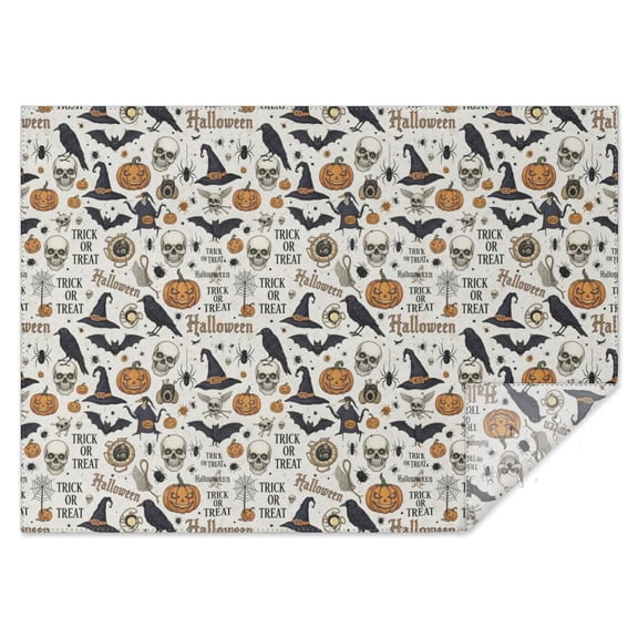 Beige Halloween Pumpkin Skull Bat Pattern Rectangle Tablecloth 60"x84",Waterproof Polyester Rectangle Table Cloth, Wipeable Spillproof Polyester Tablecloth for Dining, Camping, Indoor and Outdoor