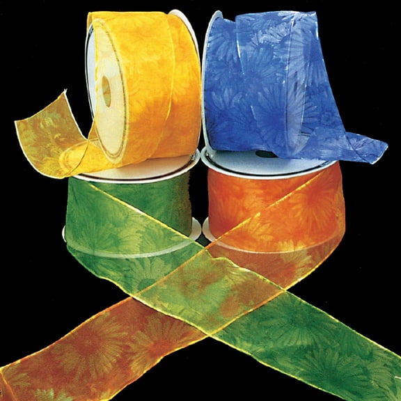 The Ribbon People Sheer Green Floral Print Wired Craft Ribbon 2.5" x 20 Yards