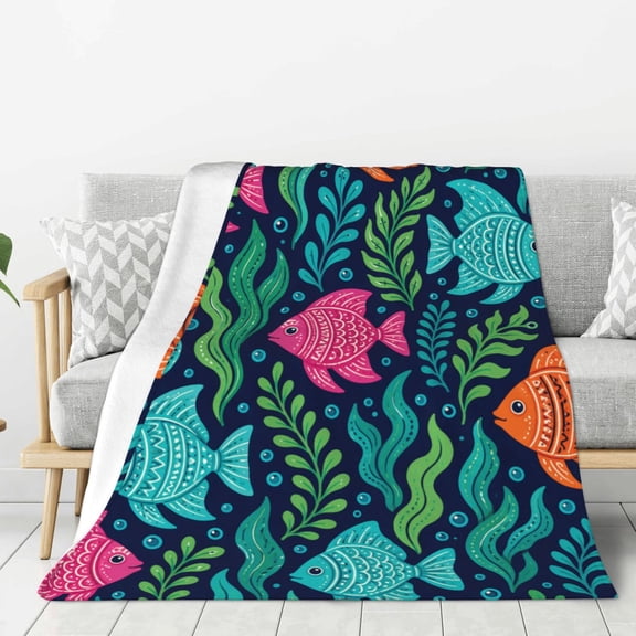 Exotic Fish Aquatic Pattern Ultra-Soft Anti-Pilling Flannel Fleece Throw Blanket, Warm Cozy Blanket for Couch Bed Sofa Travel Camping, 40x30