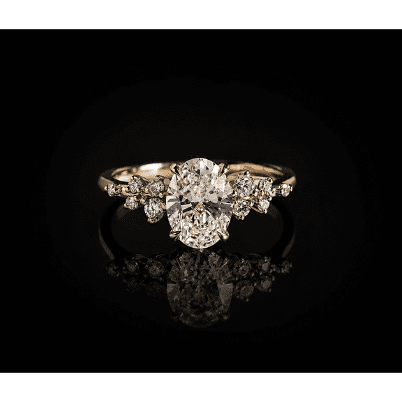 DiiroVintage Oval Cut Moissanite Diamond Engagement Ring, Floral Cluster Accent Ring, 14K Vermeil Yellow Gold Promise Ring for Women, Promise Ring for Her