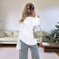 thumbnail image 4 of Blusa de para Mujer, de Larga Abullonada, con Cuello y Hombros Descubiertos, Ajustada, para Salir, Estilo Y2K. S, 4 of 10