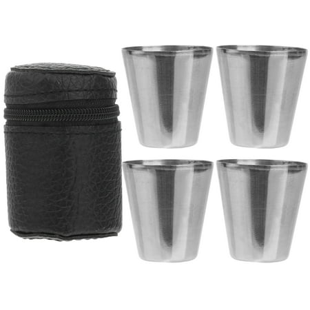 

NUOLUX 4pcs 30ml Stainless Steel Cups Wine Beer Whiskey Mugs Outdoor Travel Cups Shot Cups Drinking Vessel with Black Leather Carrying Case