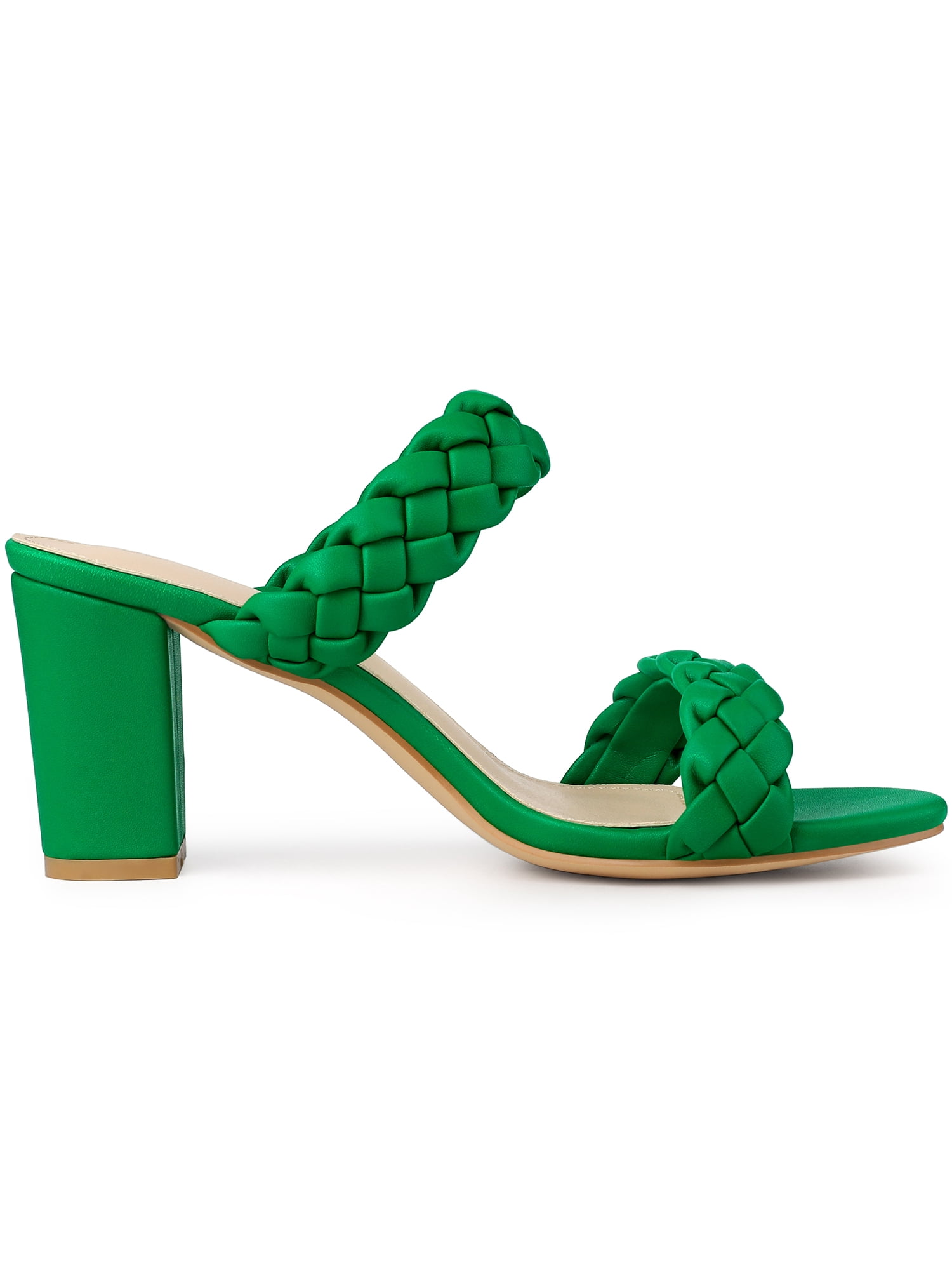DARING DIVA Women's Braided Heeleds Slip on Chunky Heel Slides Sandals Grass Green 9