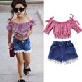thumbnail image 2 of Bébé Enfant en Bas Âge Filles 2Pcs Manches Courtes Tops + Shorts Denim Tenues Mignon Ensemble, 2 of 5